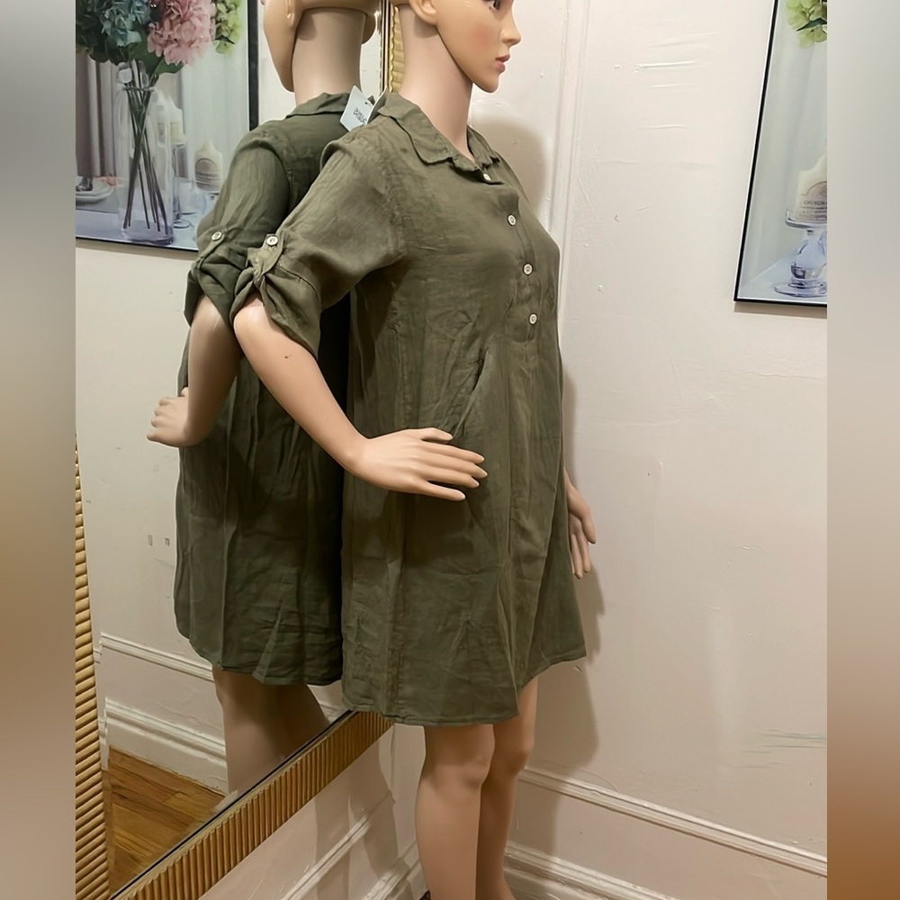 Elena baldi Olive Green Button-Up Shirt Dress made in Italy - Picture 5 of 12